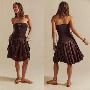 NWT New $128 Free People FP One Maya Convertible Midi Skirt Brown Dress Size L